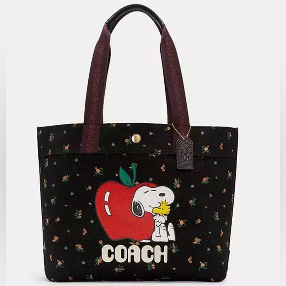 Coach Handbags - NWT Limited Edition Coach x Peanuts Snoopy Woodstock Black Floral Apple Tote
